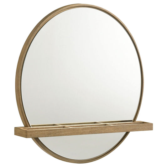 Arini Round Vanity Wall Mirror with Shelf Sand Wash - Walo Furniture