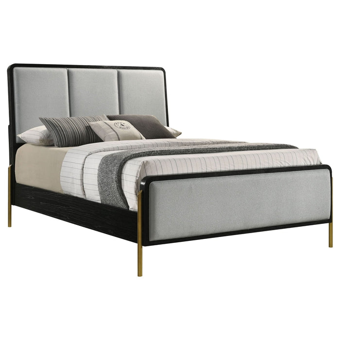 Arini Upholstered Eastern King Panel Bed Black and Grey - Walo Furniture