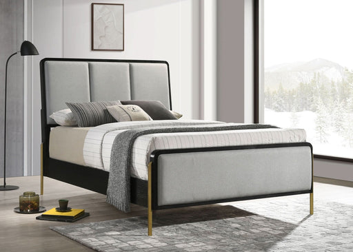 Arini Upholstered Queen Panel Bed Black and Grey - Walo Furniture