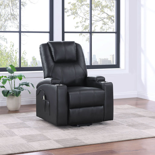 Armstrong Upholstered Power Lift Massage Recliner Black - Walo Furniture