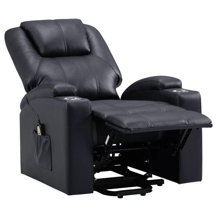 Armstrong Upholstered Power Lift Massage Recliner Black - Walo Furniture