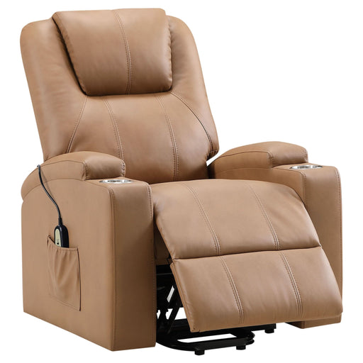 Armstrong Upholstered Power Lift Massage Recliner Camel - Walo Furniture