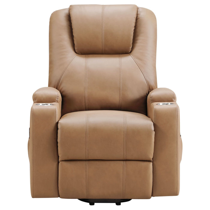 Armstrong Upholstered Power Lift Massage Recliner Camel - Walo Furniture