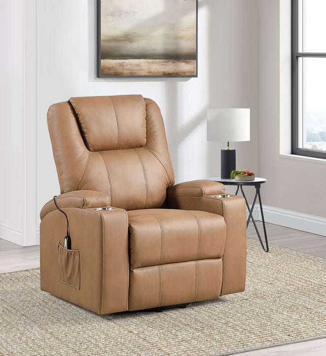 Armstrong Upholstered Power Lift Massage Recliner Camel - Walo Furniture