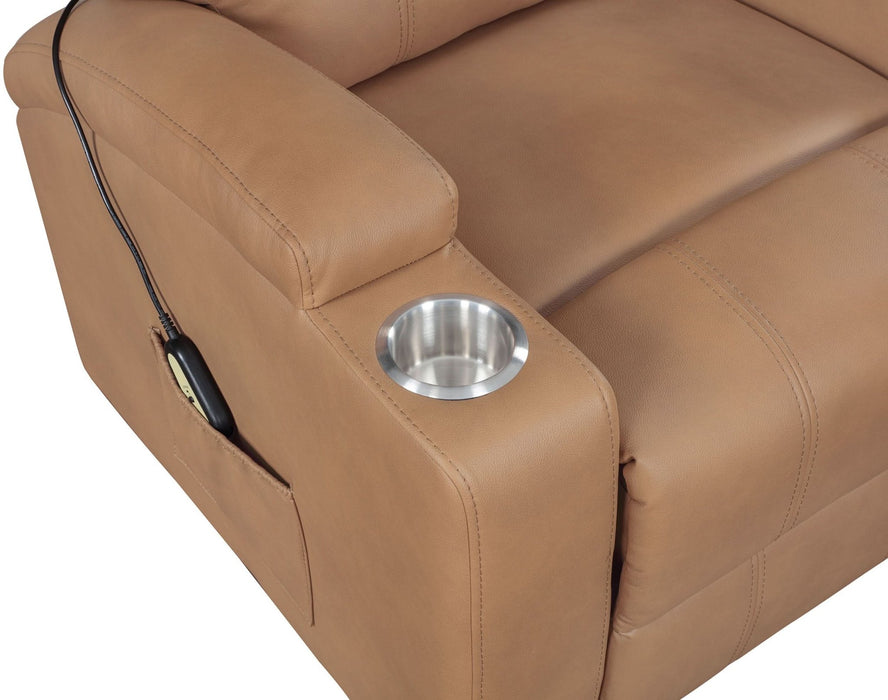 Armstrong Upholstered Power Lift Massage Recliner Camel - Walo Furniture