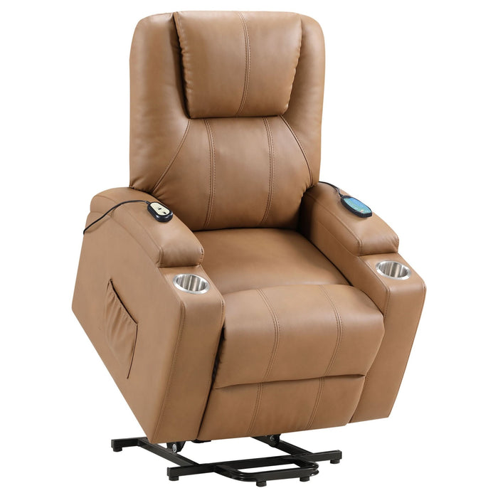 Armstrong Upholstered Power Lift Massage Recliner Camel - Walo Furniture