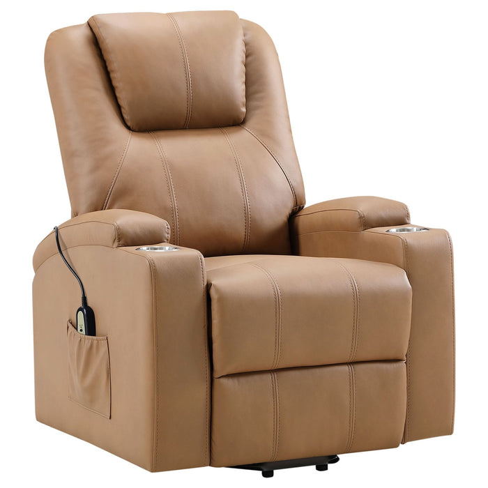 Armstrong Upholstered Power Lift Massage Recliner Camel - Walo Furniture