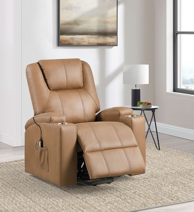 Armstrong Upholstered Power Lift Massage Recliner Camel - Walo Furniture