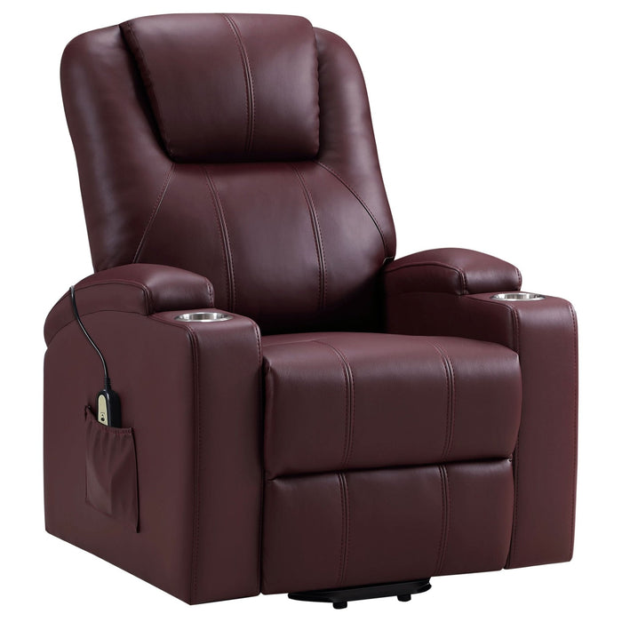 Armstrong Upholstered Power Lift Massage Recliner Wine - Walo Furniture