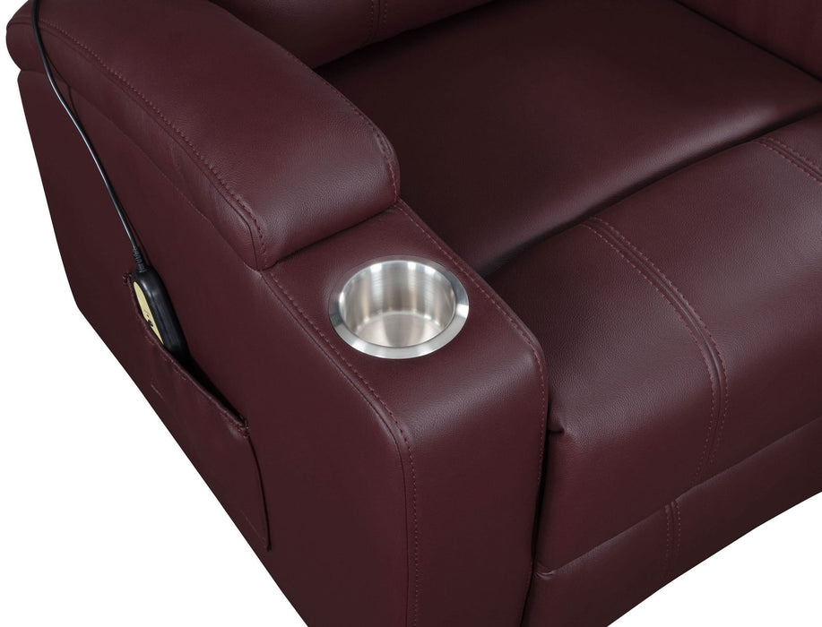 Armstrong Upholstered Power Lift Massage Recliner Wine - Walo Furniture