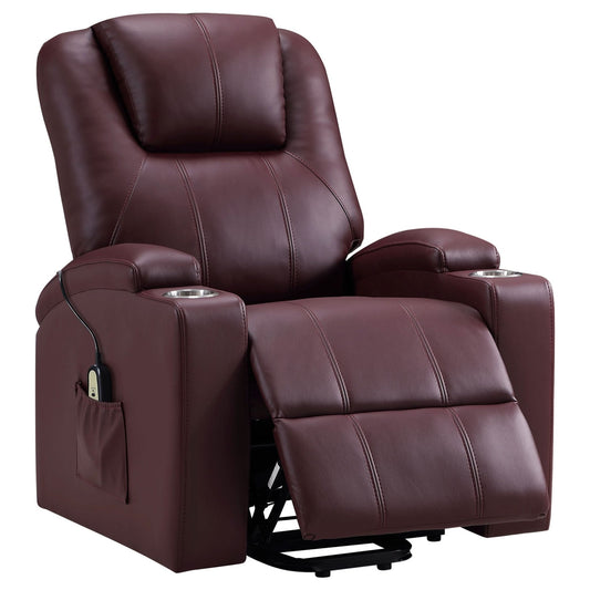 Armstrong Upholstered Power Lift Massage Recliner Wine - Walo Furniture