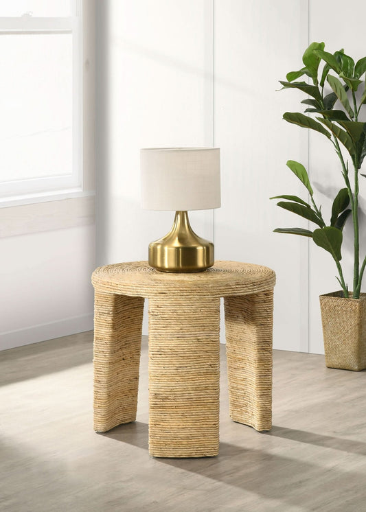 Artina Woven Rattan Round Side End Table Natural Brown - Walo Furniture