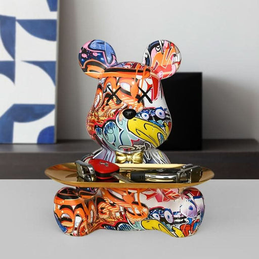 ArtZ® Bear Graffiti Painted Sculpture Table Tray - Walo Furniture