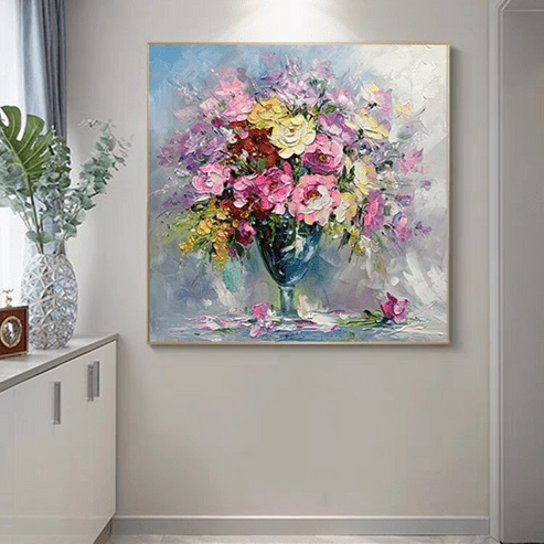 ArtZ® Happy Flowers Hand Painted Oil Painting On Canvas - Walo Furniture