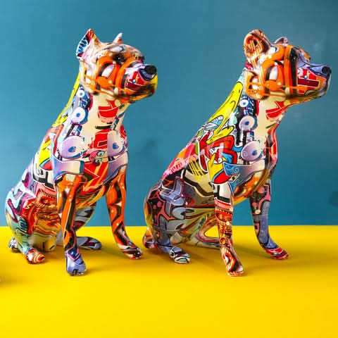 ArtZ® Staffordshire Terrier Graffiti Painted Statue - Walo Furniture