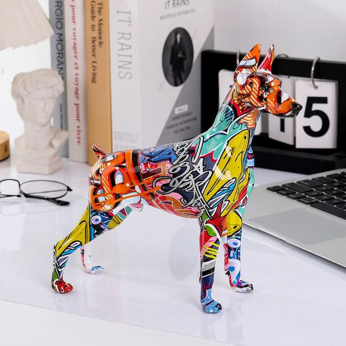 ArtZ® Standing Doberman Pinscher Graffiti Painted Sculpture - Walo Furniture