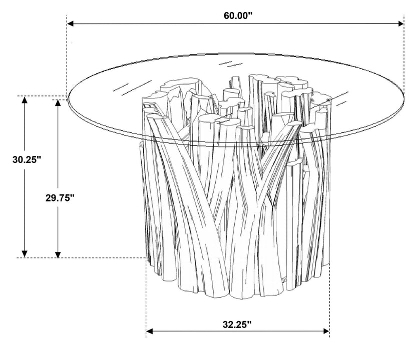 Asbury Round 60 - inch Glass Top Dining Table Teak Brown - Walo Furniture