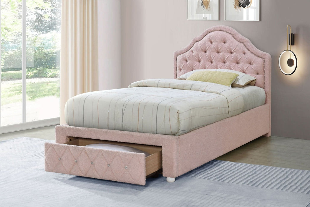 Ashleigh 44 - inch Upholstered Twin Storage Platform Bed Pink - Walo Furniture