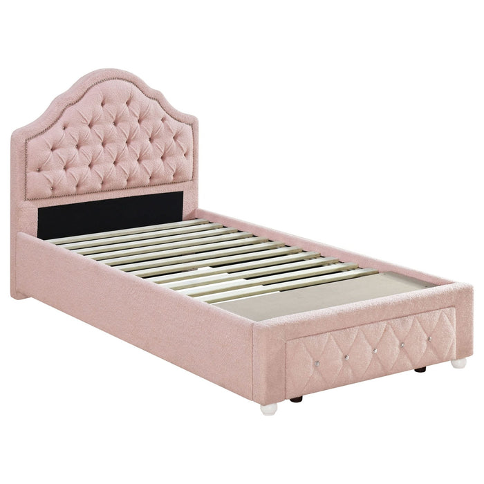 Ashleigh 44 - inch Upholstered Twin Storage Platform Bed Pink - Walo Furniture