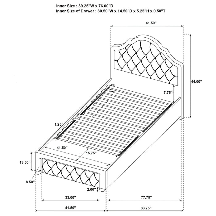 Ashleigh 44 - inch Upholstered Twin Storage Platform Bed Pink - Walo Furniture