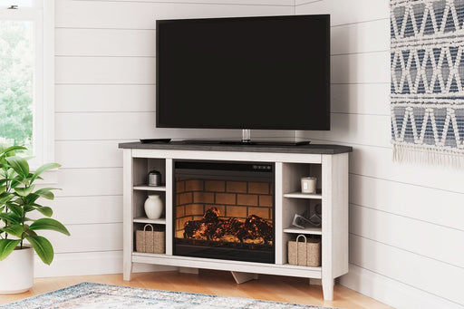 Ashley Express - Dorrinson Corner TV Stand with Electric Fireplace - Walo Furniture