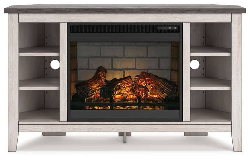 Ashley Express - Dorrinson Corner TV Stand with Electric Fireplace - Walo Furniture