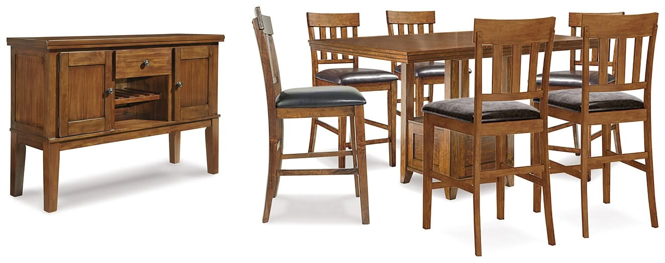 Ashley Express - Ralene Counter Height Dining Table and 6 Barstools with Storage - Walo Furniture