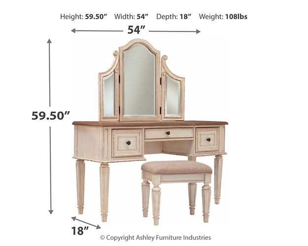 Ashley Express - Realyn Vanity/Mirror/Stool (3/CN) - Walo Furniture