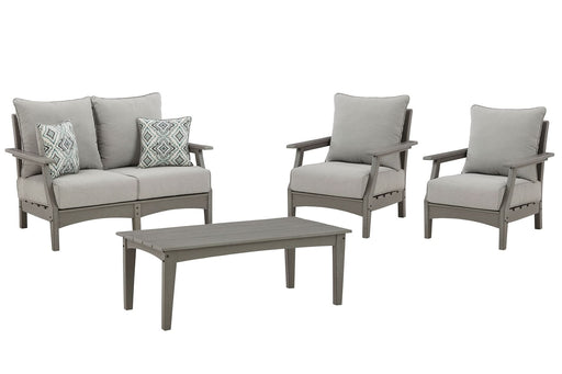 Ashley Express - Visola Outdoor Loveseat and 2 Lounge Chairs with Coffee Table - Walo Furniture