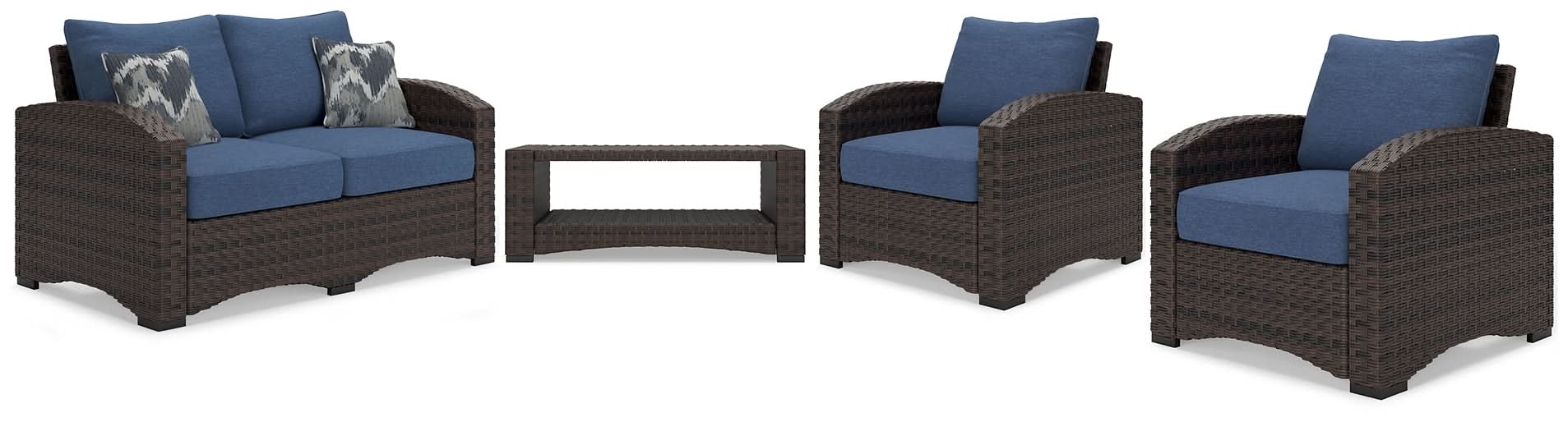 Ashley Express - Windglow Outdoor Loveseat and 2 Chairs with Coffee Table - Walo Furniture