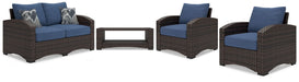 Ashley Express - Windglow Outdoor Loveseat and 2 Chairs with Coffee Table - Walo Furniture