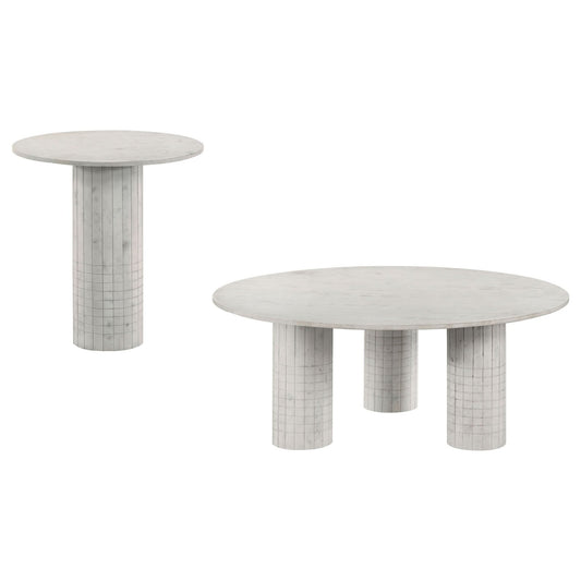 Astoria 2 - piece Marble Coffee and End Table Set White - Walo Furniture