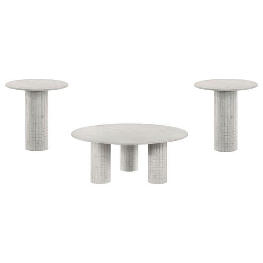 Astoria 3 - piece Marble Coffee and End Table Set White - Walo Furniture