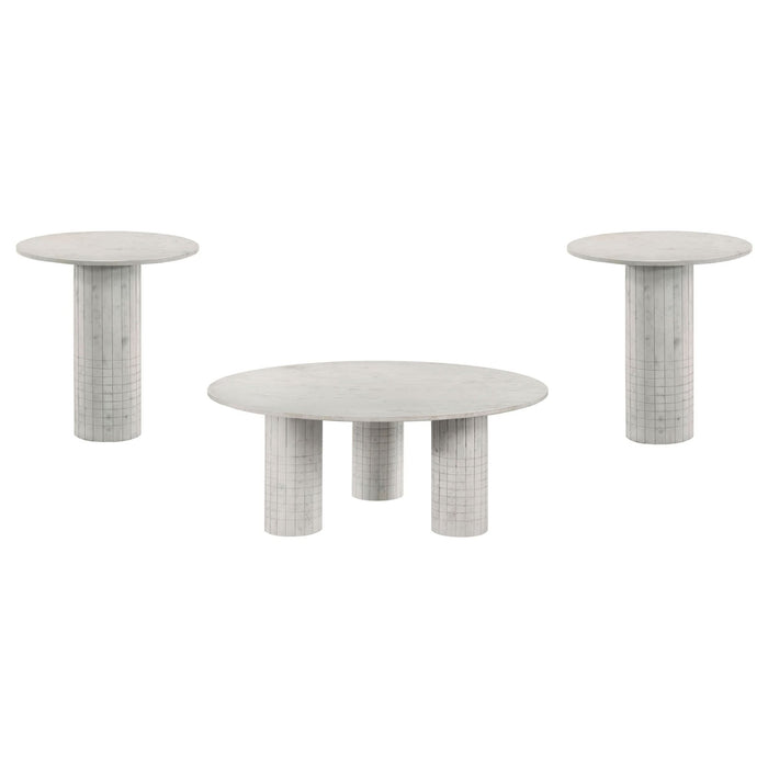 Astoria 3 - piece Marble Coffee and End Table Set White - Walo Furniture