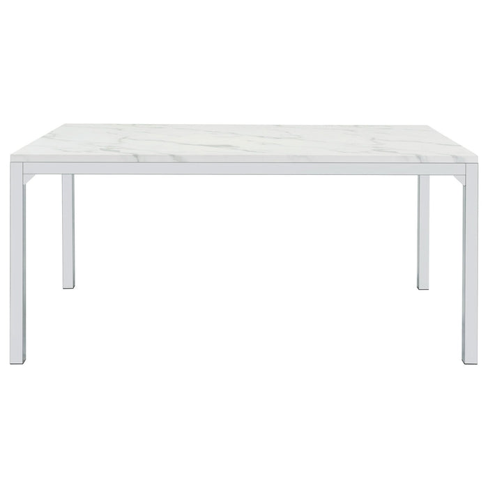 Athena Rectangular 64 - inch Faux Marble Dining Table Chrome - Walo Furniture