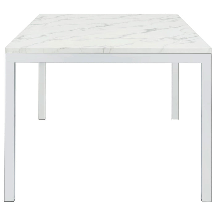 Athena Rectangular 64 - inch Faux Marble Dining Table Chrome - Walo Furniture