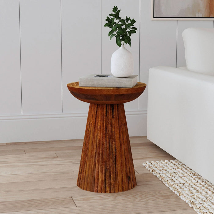 Aureo Round Solid Wood Accent Side Table Wild Honey - Walo Furniture