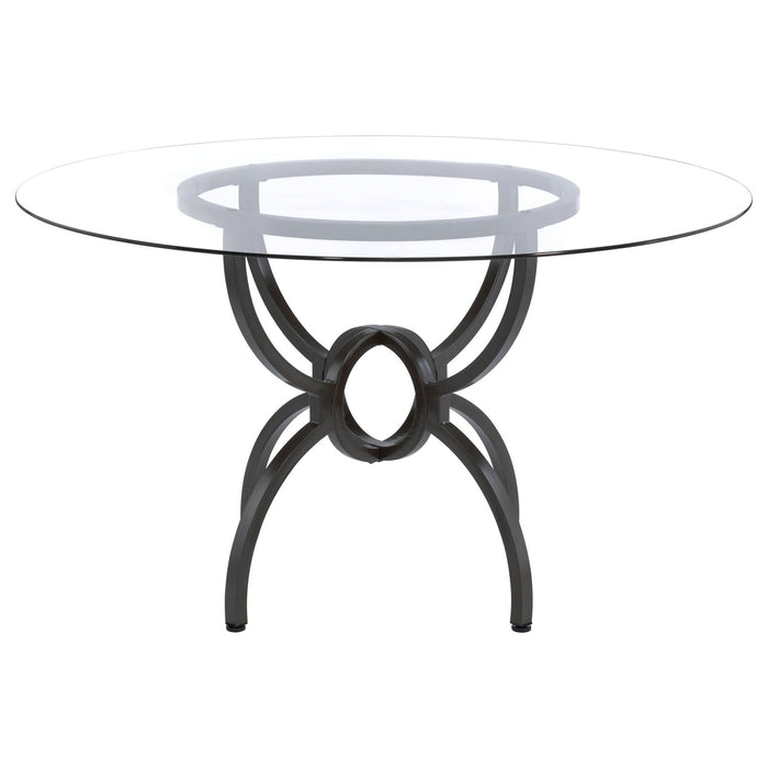 Aviano Round 48 - inch Glass Top Metal Dining Table Gunmetal - Walo Furniture