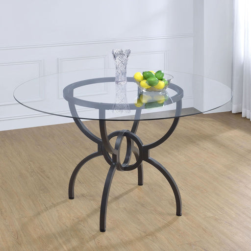 Aviano Round 48 - inch Glass Top Metal Dining Table Gunmetal - Walo Furniture