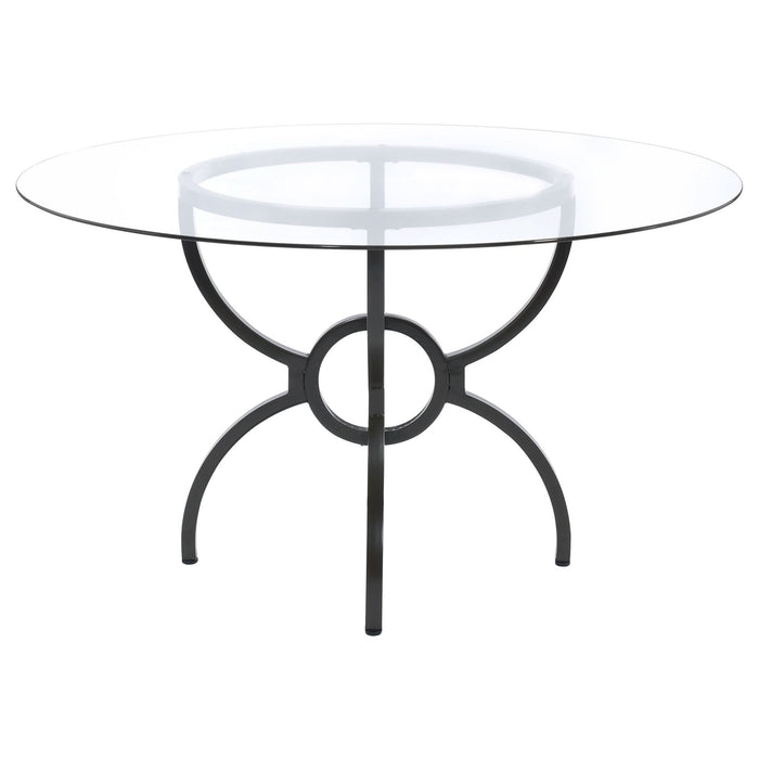 Aviano Round 48 - inch Glass Top Metal Dining Table Gunmetal - Walo Furniture