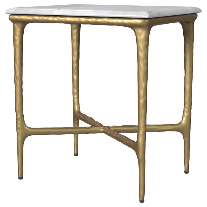 Baldwin Rectangular Marble Top Side Table White and Gold - Walo Furniture