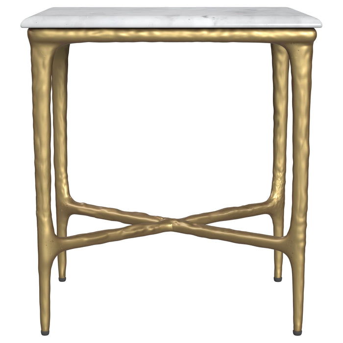 Baldwin Rectangular Marble Top Side Table White and Gold - Walo Furniture