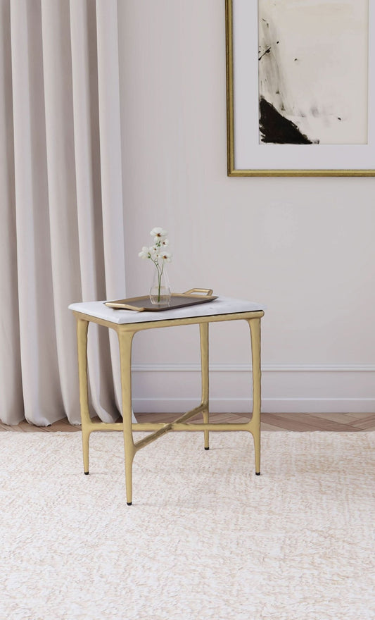 Baldwin Rectangular Marble Top Side Table White and Gold - Walo Furniture