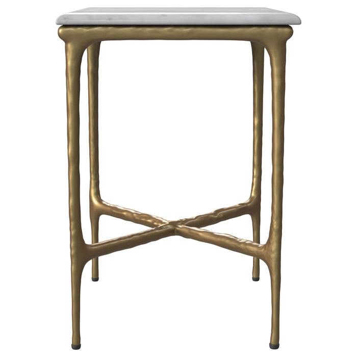 Baldwin Rectangular Marble Top Side Table White and Gold - Walo Furniture