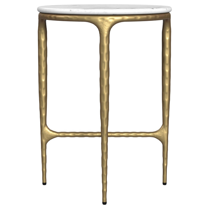 Baldwin Round Marble Top Side Table White and Gold - Walo Furniture