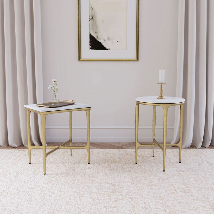 Baldwin Round Marble Top Side Table White and Gold - Walo Furniture