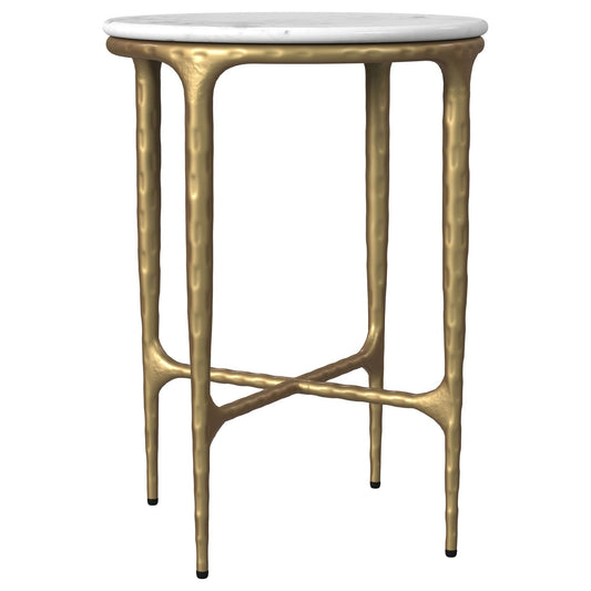 Baldwin Round Marble Top Side Table White and Gold - Walo Furniture