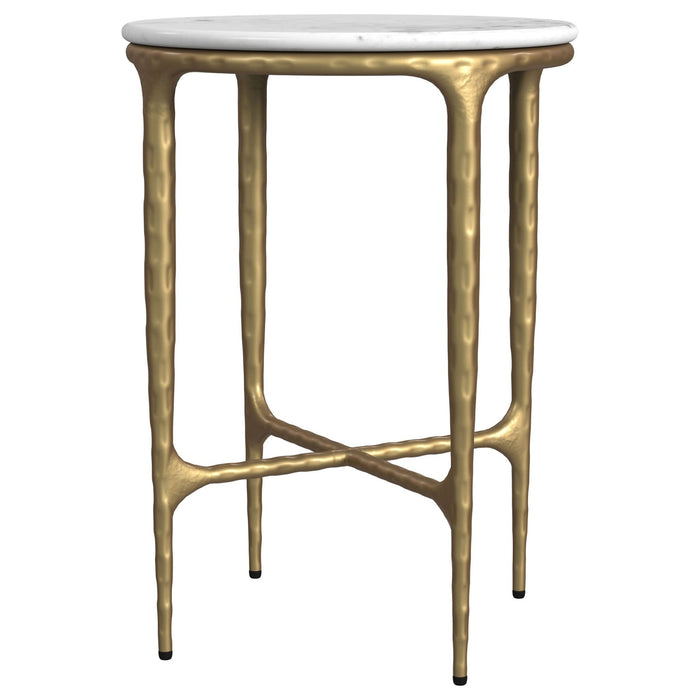 Baldwin Round Marble Top Side Table White and Gold - Walo Furniture