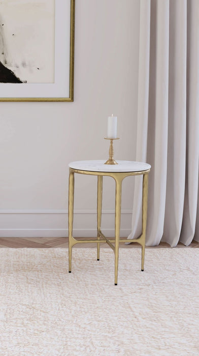 Baldwin Round Marble Top Side Table White and Gold - Walo Furniture