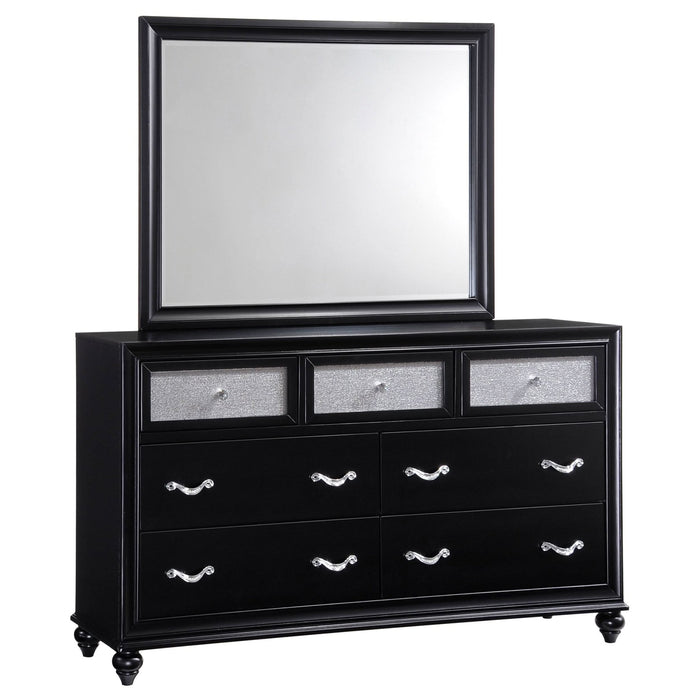 Barzini 7 - drawer Dresser with Mirror Black - Walo Furniture